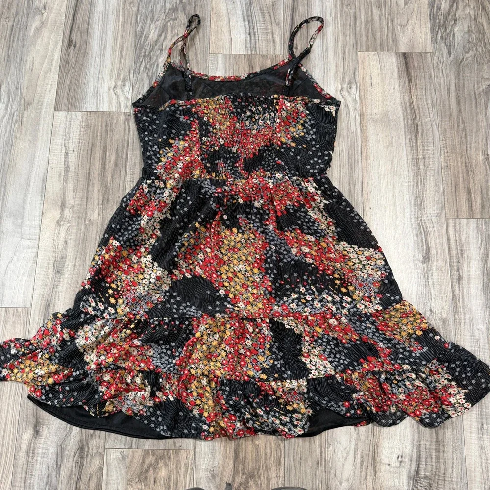 American Rag Dress Womens Large Black Floral Tiered Boho Spaghetti Strap Flowy - Picture 2 of 8